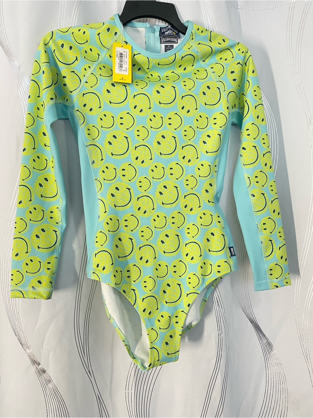 Vilebrequin x Smiley (S) Women Limited Edition Swim Rash Guard, Aqua and Yellow